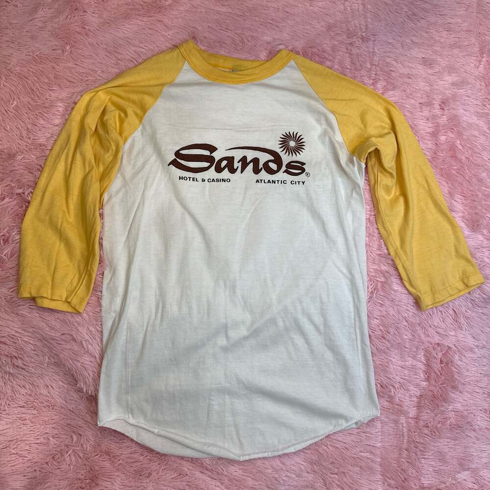 Vintage The Knits Sands Hotel & Casino Atlantic City Raglan T-Shirt LARGE